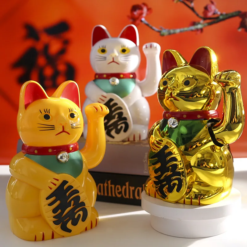 Chinese Lucky Cat Wealth Waving Hand Cat Gold Maneki Neko Cute Lucky Electric Cat Craft Art Home Shop Hotel Shop Decoration