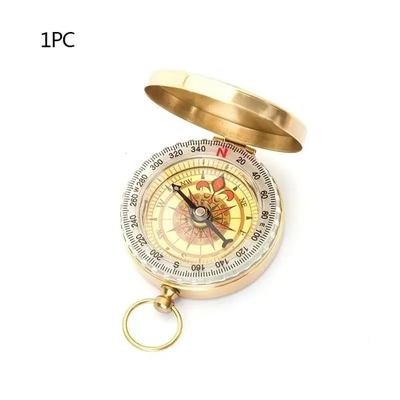 New Outdoor Camping Hiking Portable Pocket Brass Gold Compass With Noctilucence Display