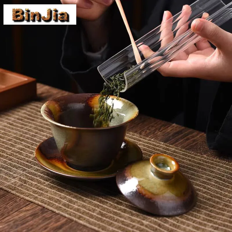 Wood-fired Kiln Changed Ceramic Gaiwan Household Handmade Beauty Teacup Retro Tea Bowl Chinese Accessories Craft Supplies Gift