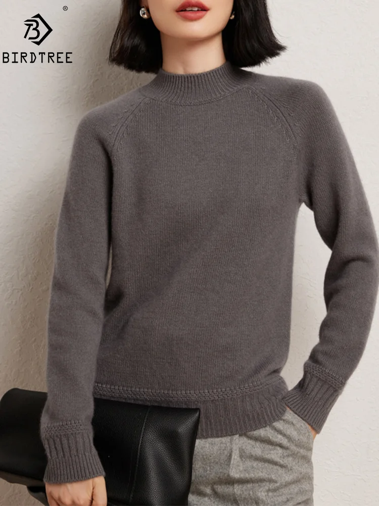 

BirdTree, A-level Cashmere Wool Sweaters, Women Mock Neck Solid, Casual Boutique Sweater, 2024 Autumn Winter Bottom Top T49120QM