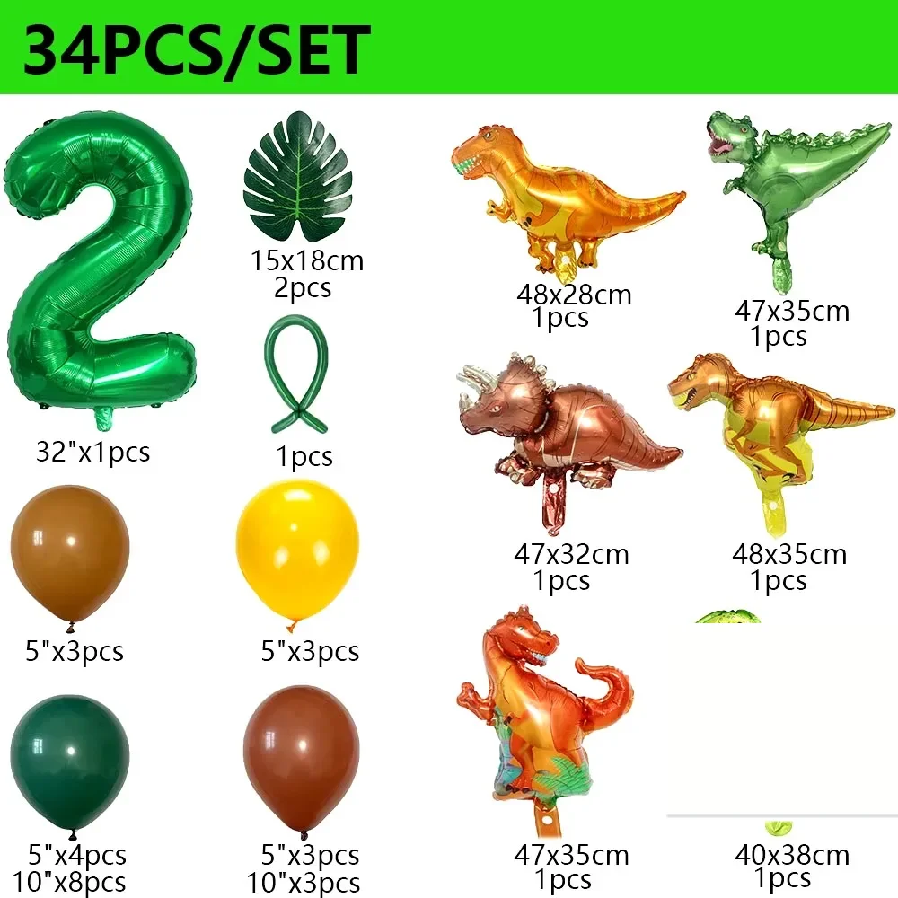 32 英寸 Number Dinosaur Birthday Party Dino Balloons Palm Leaf Set First Bthday Boy Party Kids Baby Shower Jungle Safari Deco view 4
