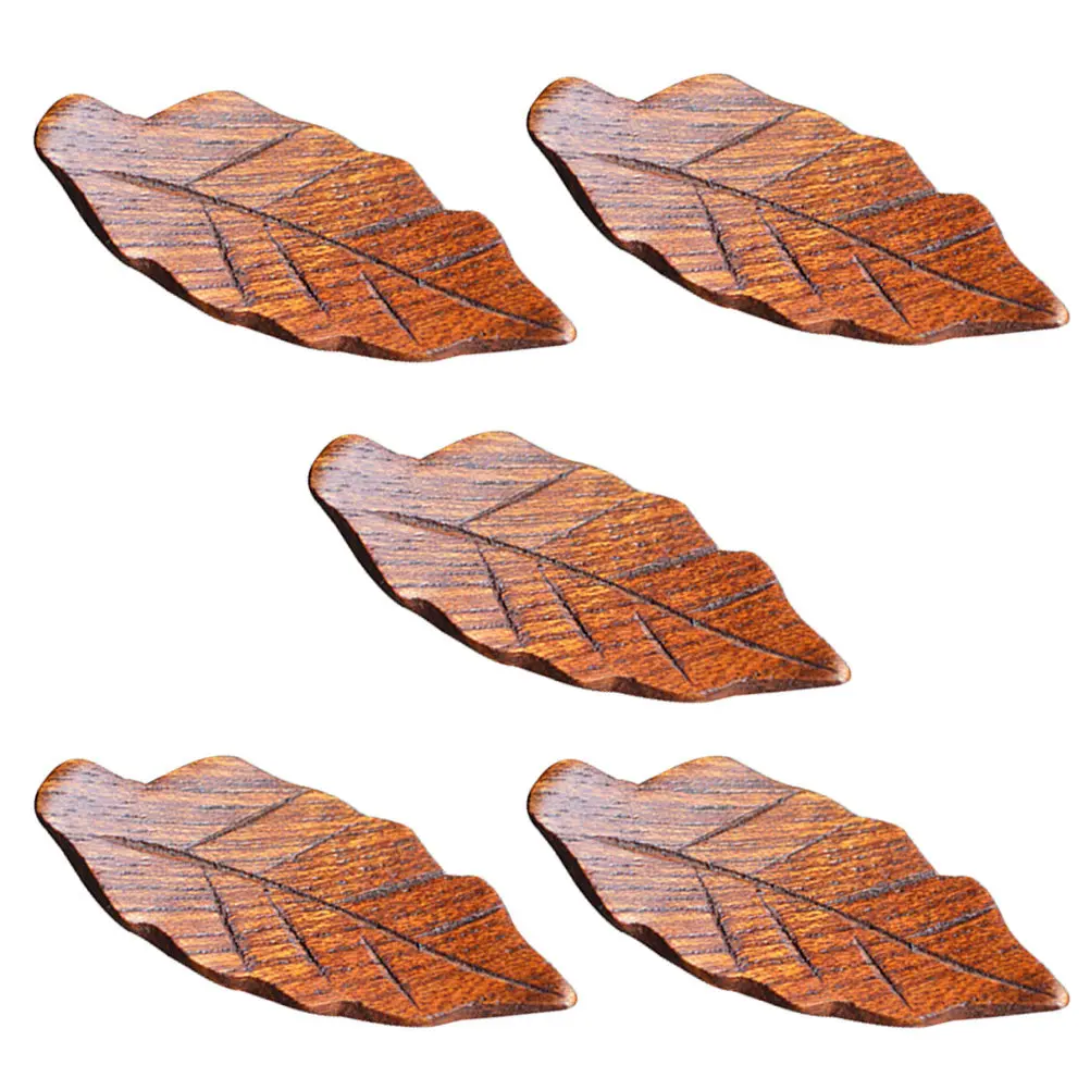 5Pcs Wood Chopsticks Holder Leaf Design Spoon Fork Rest Rack Protect Clean Tableware Dining Decor Natural Material