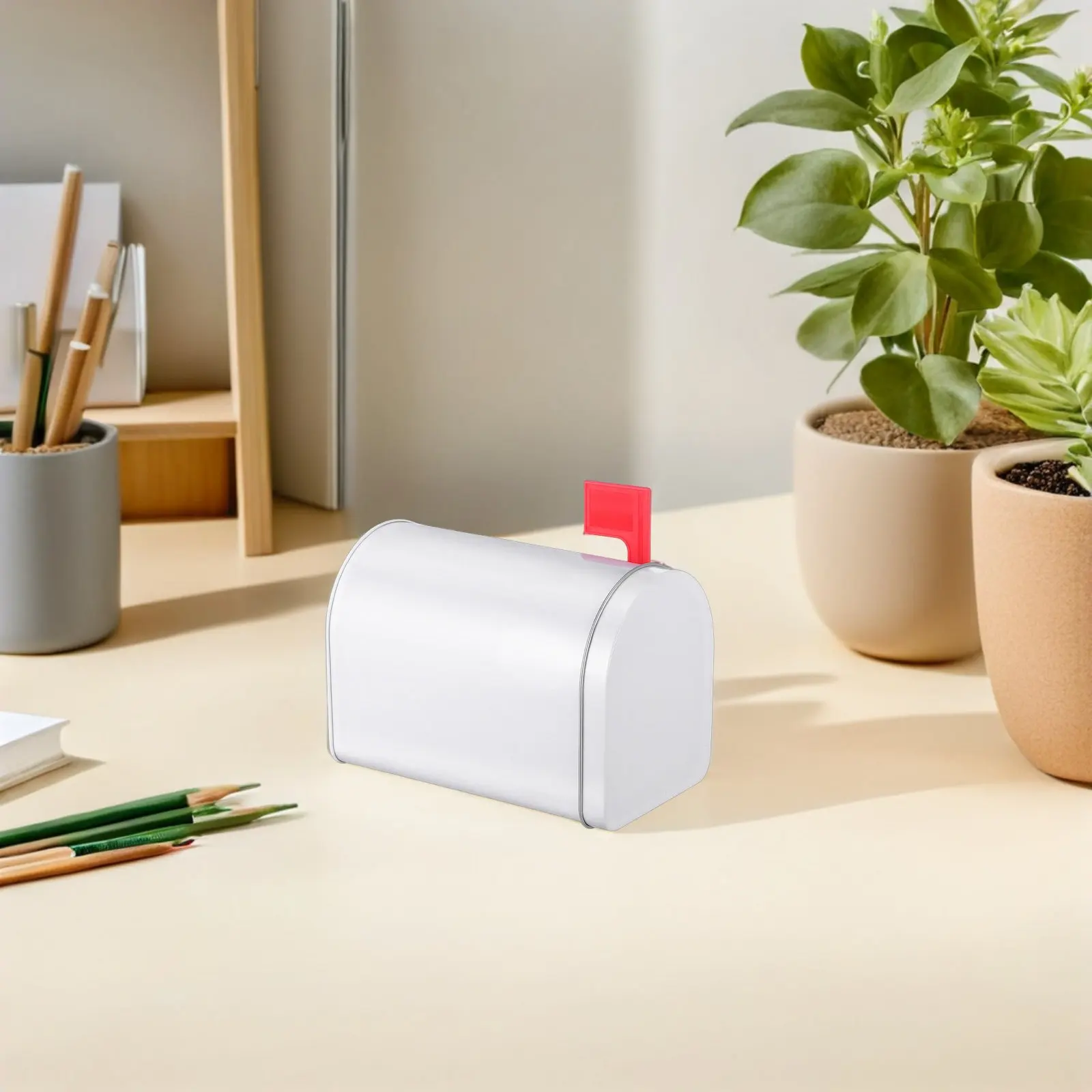 Picture 4: 2Pcs Mini Tinplate Mailbox Red Flag Decorative Metal Postal Box Tabletop Organizer for Classroom Valentines Party Favors Gift
