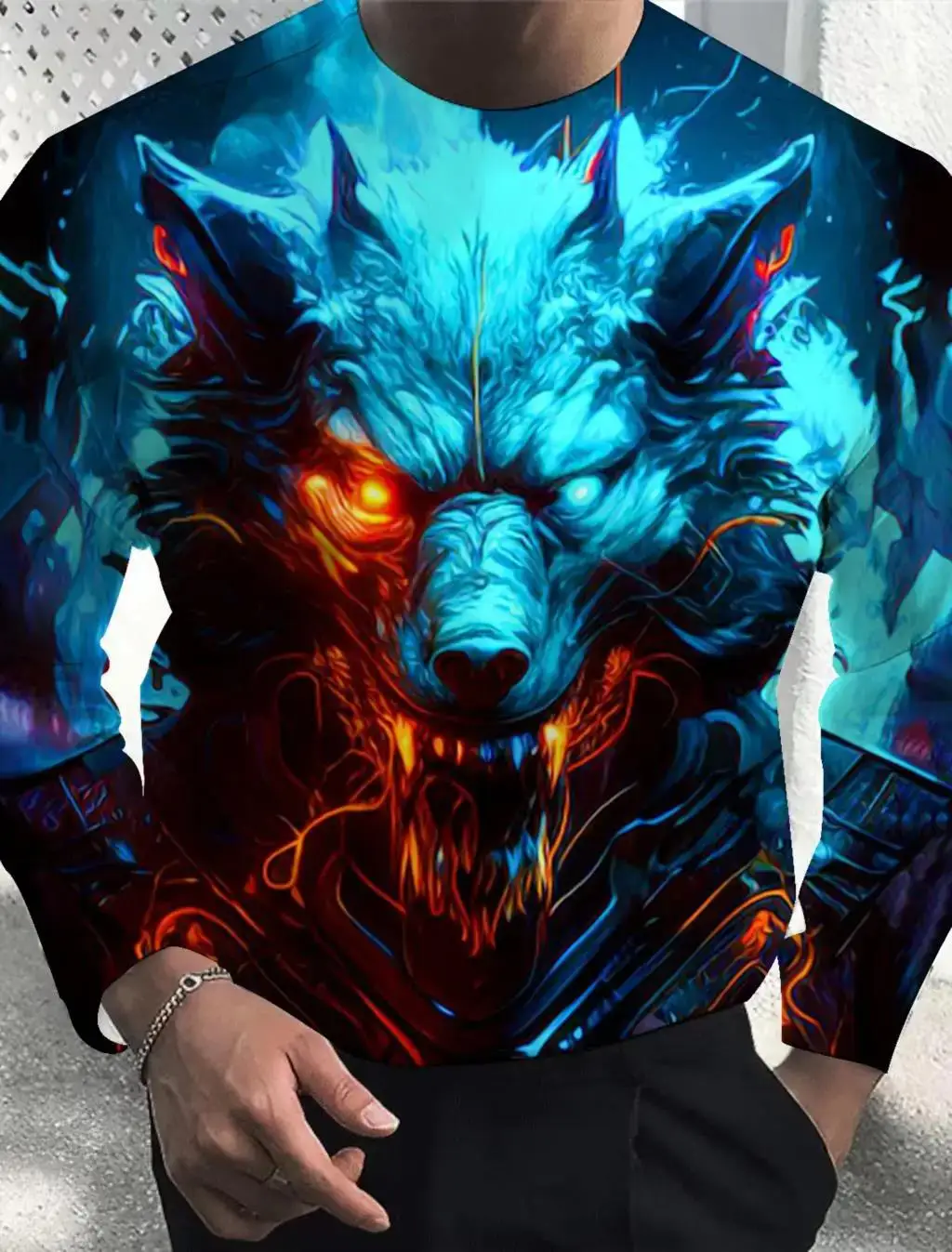 Fashion Men T shirt 3d Print Animal Wolf Men Long sleeve T shirt Autumn Casual Sportswear Loose Comfortable Men Clothing Top
