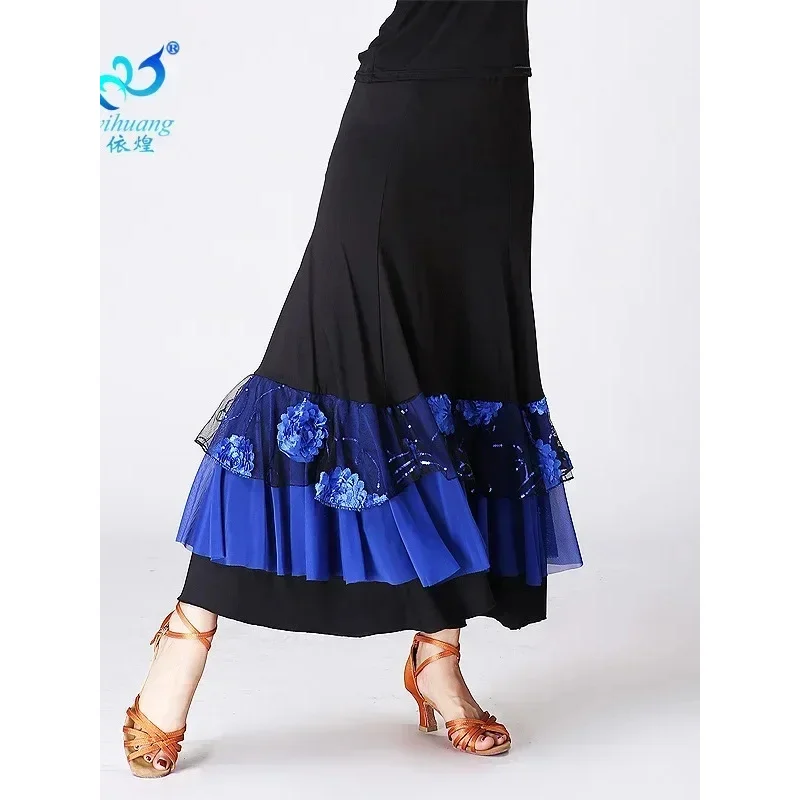 Mulheres flamenco vestido de prática de salão espanhol fantasia dança do ventre wear lantejoulas flor bordado plissado grande asa saia de palco cigano