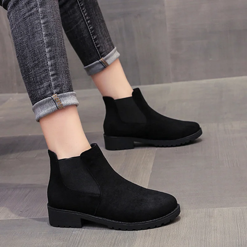 Large Size Short Boots Spring Autumn New Red Ankle Boots Round Head Thick Medium Heel Elastic Short Boots Slip on Casual Shoes