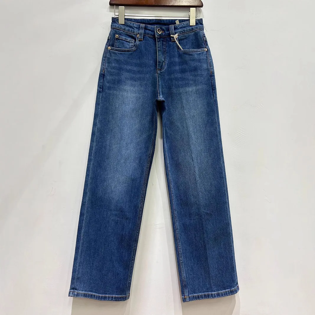 

Women High waisted straight jeans slightly elastic fashion denim pants