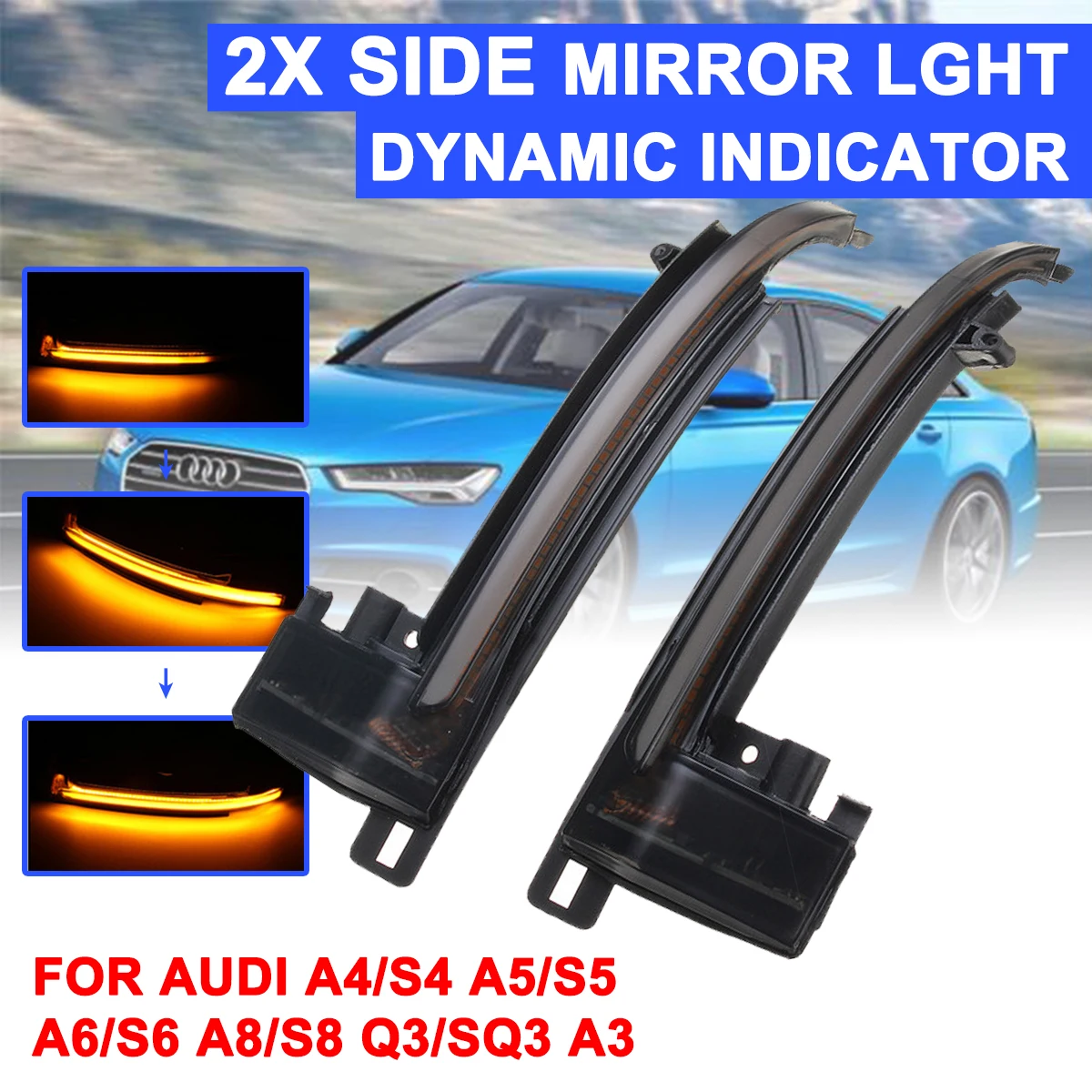 

1 Pair Highlight LED Car Dynamic Turn Light Rearview Mirror Signal Lamp Yellow For Audi A4/S4 A5/S5 A6/S6 A8/S8 Q3/SQ3 A3