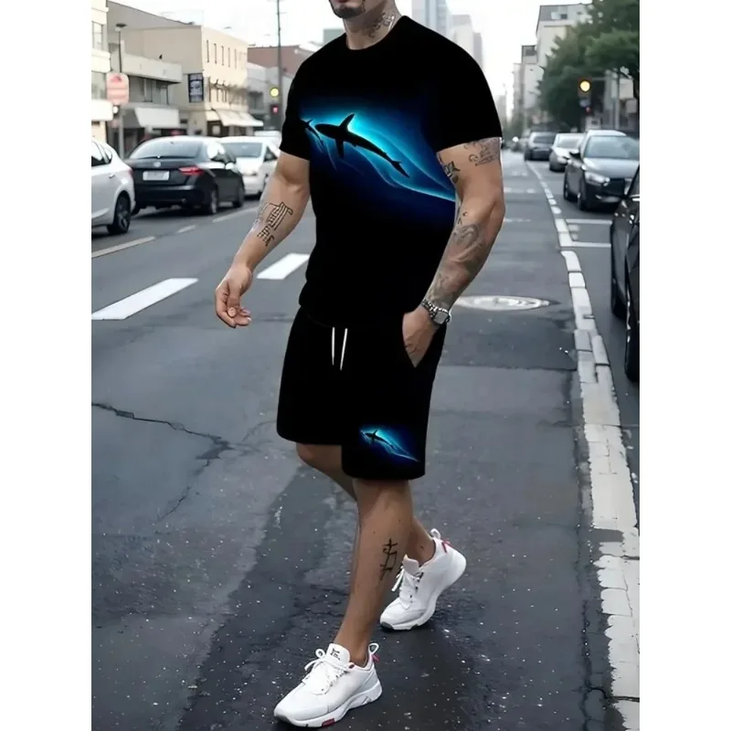 2025 3D Printed Men's Fashion T-shirt and Shorts Set Summer Daily Casual Short Sleeve Top Urban Street Sports Shorts