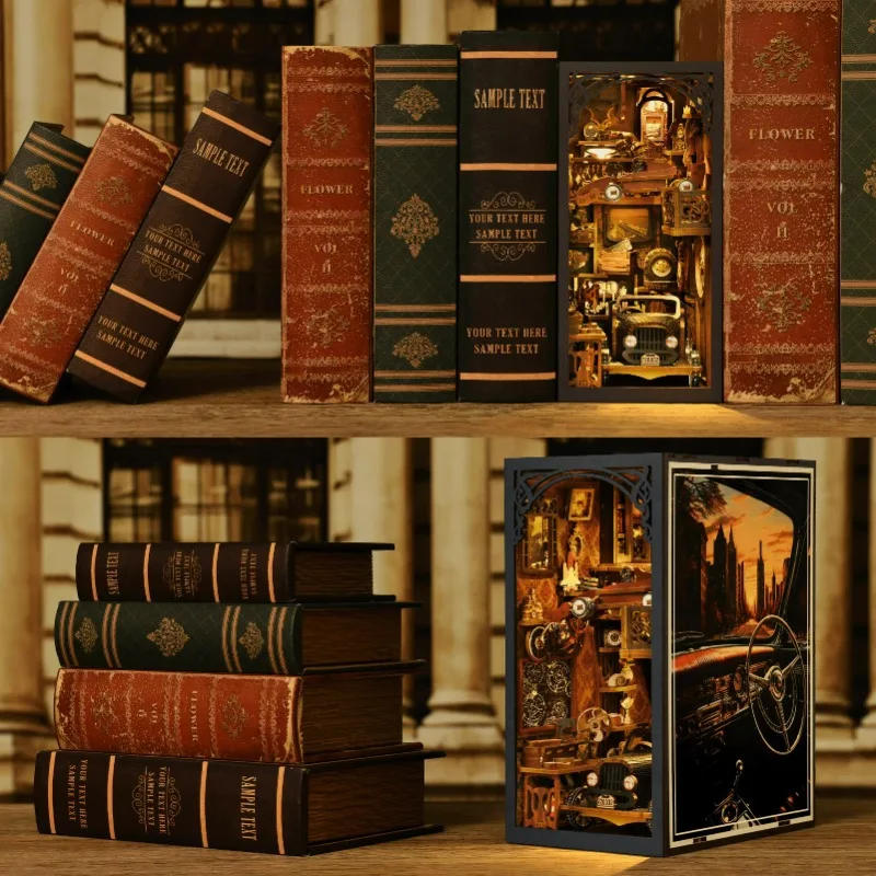 พิพิธภัณฑ์รถยนต์ diy กระท่อมหนังสือทําด้วยมือรถมินิรุ่น miniature house ประกอบอาคารบล็อกของเล่นของขวัญ