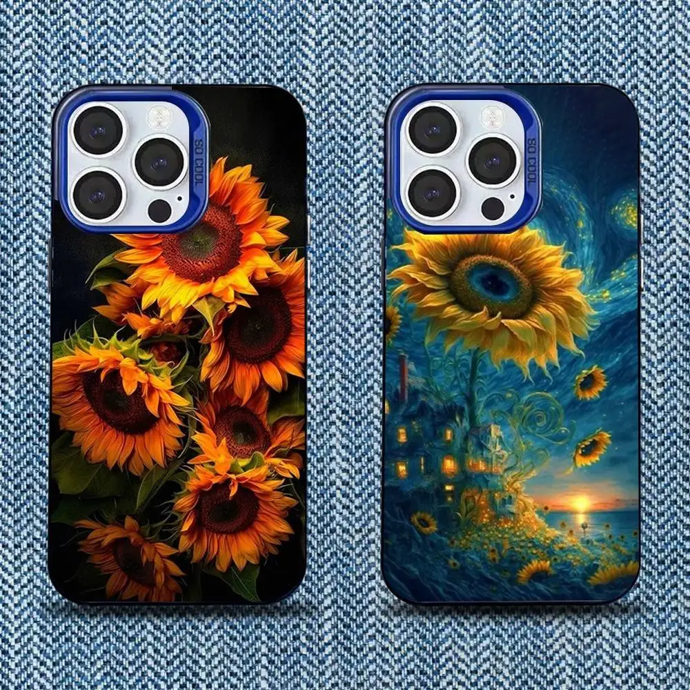 

Sunflower oil painting art Phone Case For iPhone 16,15,14,13,12,11,Mini,Pro,SE,MAX Blue Matte Silicone Cover