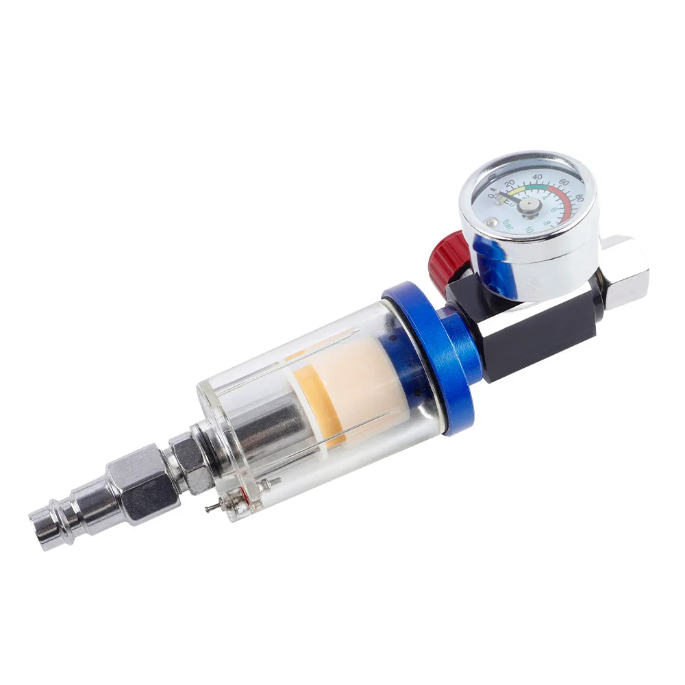 Regolatore di pressione dell'aria da 1/4" per pistola a spruzzo pneumatica, filtro dell'aria, parti di automobili, separatore del filtro dell'acqua dell'olio in linea con adattatore UE, adatto per utensili pneumatici