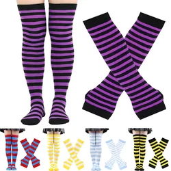 1 Zestaw damskich dziewcząt na kolanach Długie skarpetki z nadrukiem w paski Udo Wysokie bawełniane rękawiczki na ramię Y2K Styl Plus Size Overknee Socks