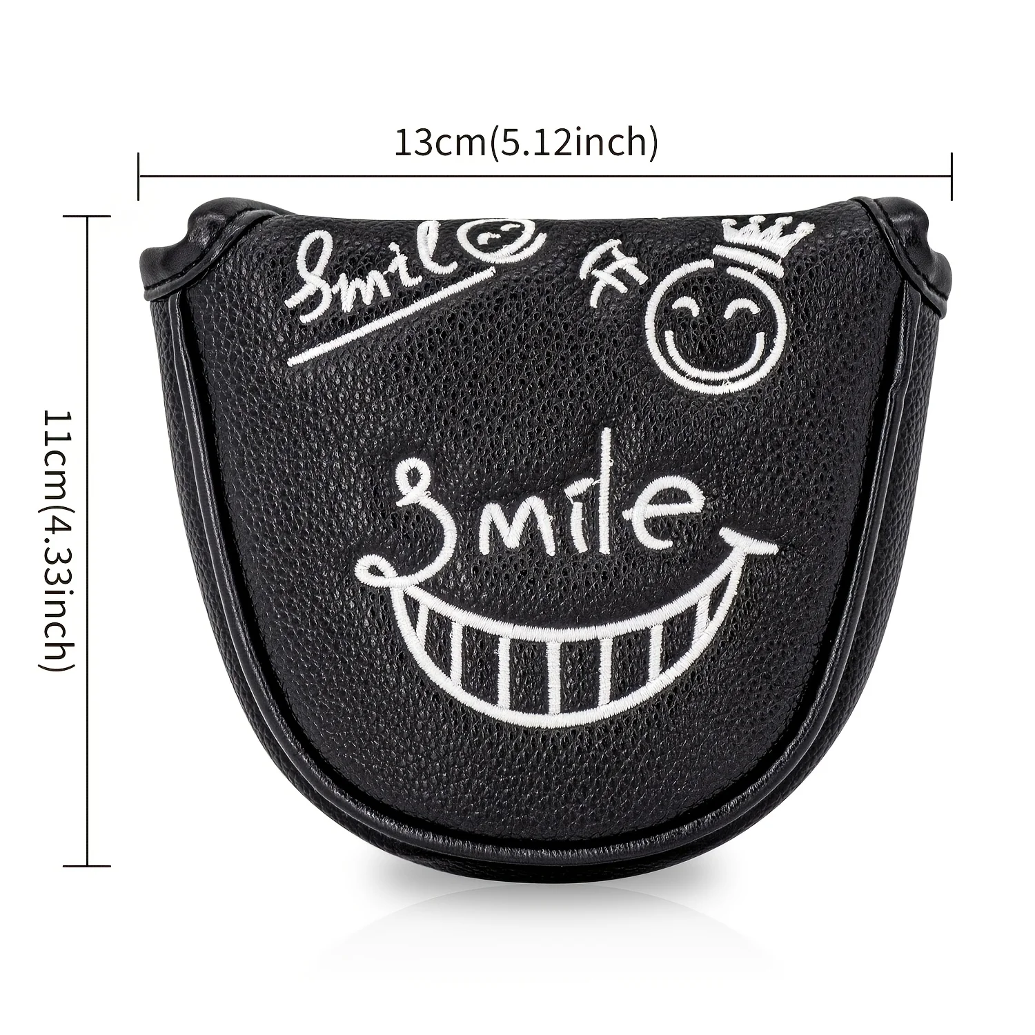 1pc Golf Mallet Putter Cover with Grinning Face Pattern & PU Material - Semi-Circular Design Suitable for Most Major Golf Brands image 6
