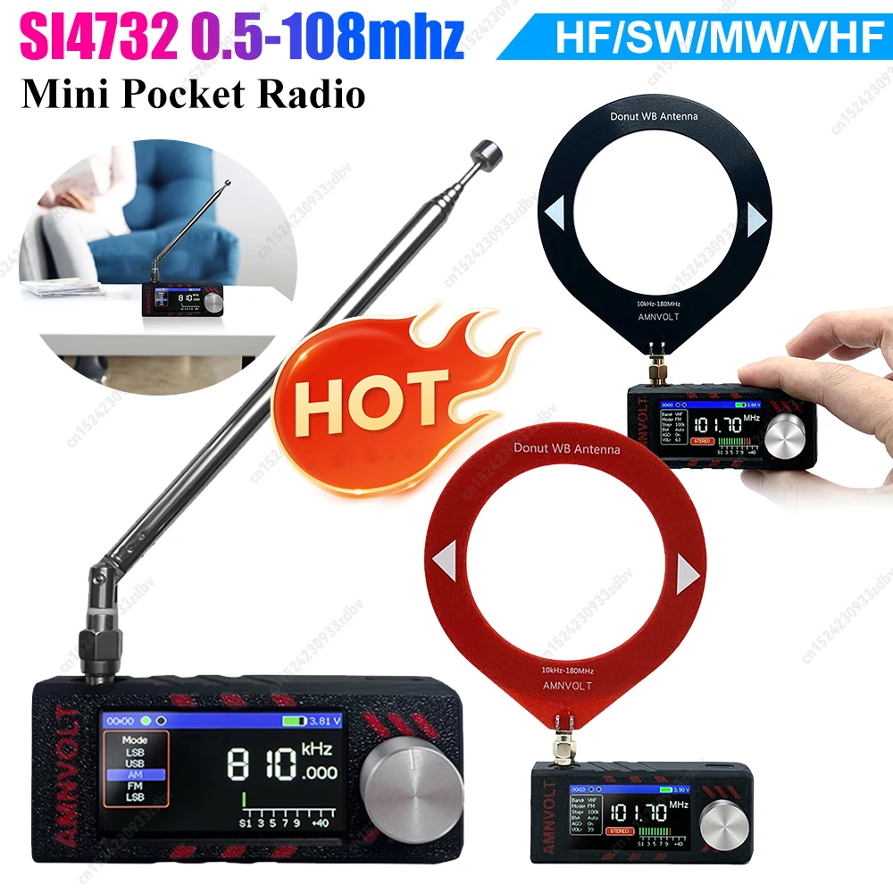 SI4732 0.5-108 ميجا هرتز LSB USB AM FM FM/AM راديو 1.9 بوصة IPS شاشة راديو جيب صغير مع هوائي راديو محمول