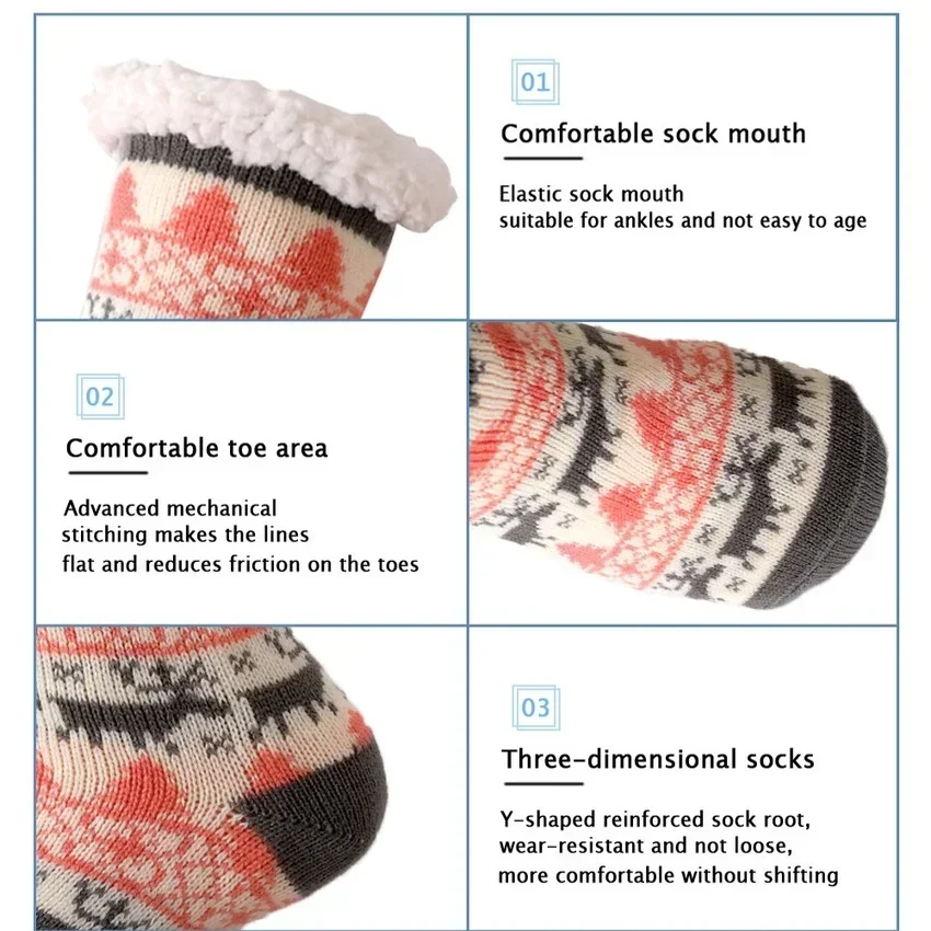 Kerst Thermische Sokken Vrouwen Winter Warm Pluche Zachte Vloer Grip Fuzzy Pluizige Bont Korte Slipper Sok Dikke Dames Grappig Schattig