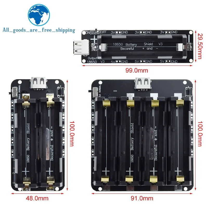 Two Voltage 18650 Lithium Battery Shield V8 Mobile Power Expansion Board Module 5V/3A 3V/1A Micro USB For Arduino ESP32 ESP8266