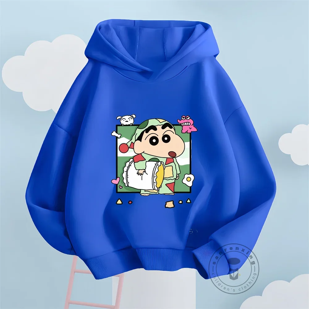 New Fall 2024 Crayon Shin-Chan New Cartoon Print Trendy Cute Hoodie Boys Girls Child Clothing Fashion Korean Leisure Top