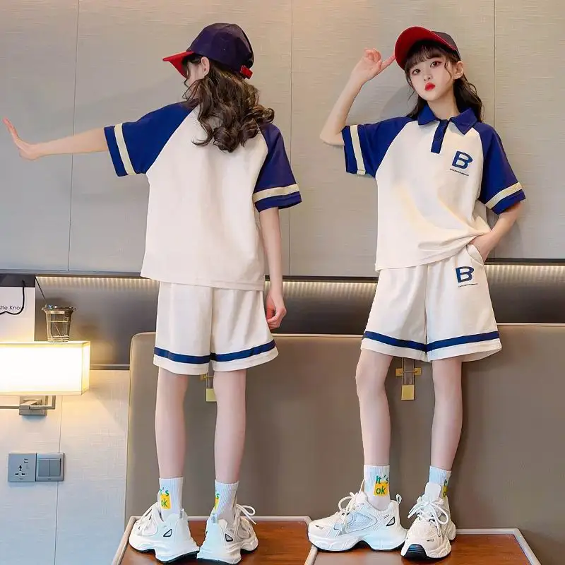 Kids Summer Clothes Suit Polo Set for Girls 2025 New Polo Shirt + Shorts Two-Piece Set Children Casual Sport Outfits 5-14 Years