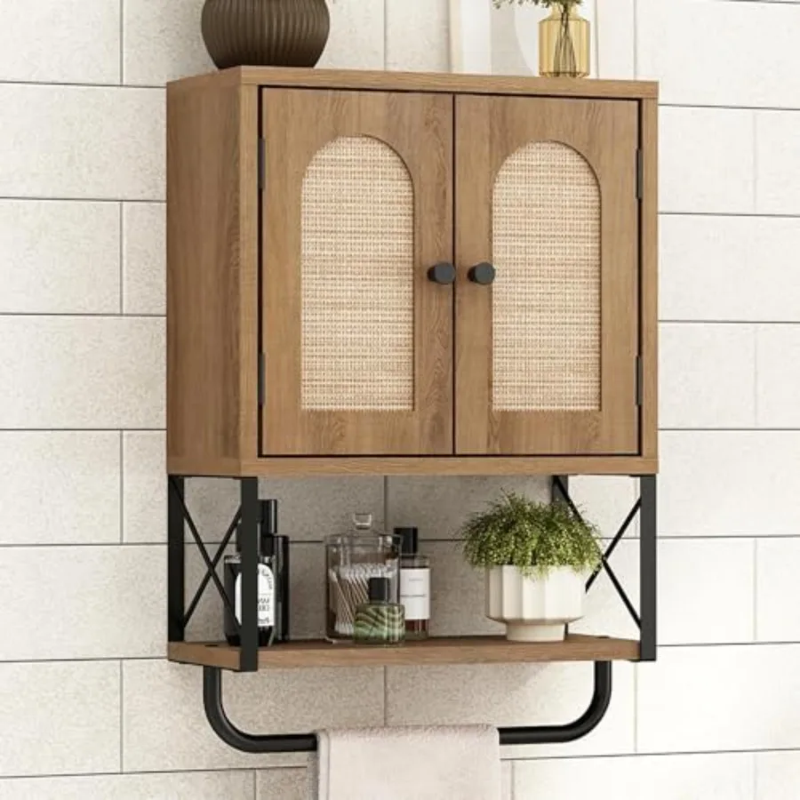 

Rattan Bathroom Wall Cabinet Boho Over The Toilet Storage Cabinet with Arched Rattan Doors Modern Medicine Cabinet with Adjusta