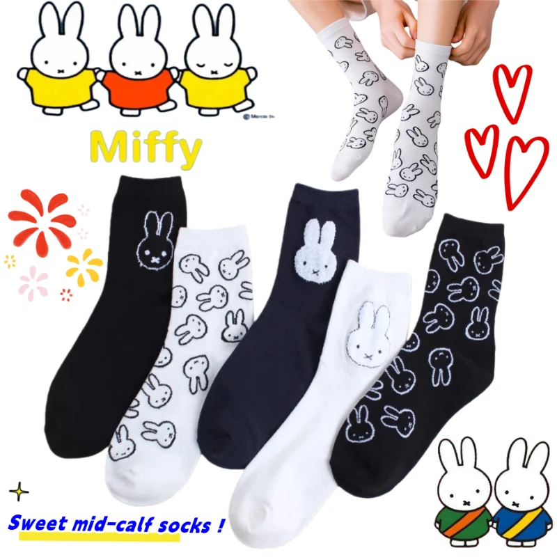 Neue Miffy Süße und Niedliche Socken Hochwertiges Design Mädchenhafter Stil Weich Bequem Schweißabsorbierend und Atmungsaktiv Wadenlange Socken