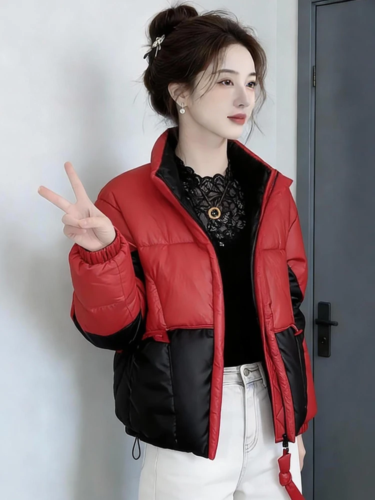 

Женский теплый хлопковый пуховик Color Blo Thiened свободного кроя с длинными рукавами, на молнии, с воротником-стойкой, для повседневной носки