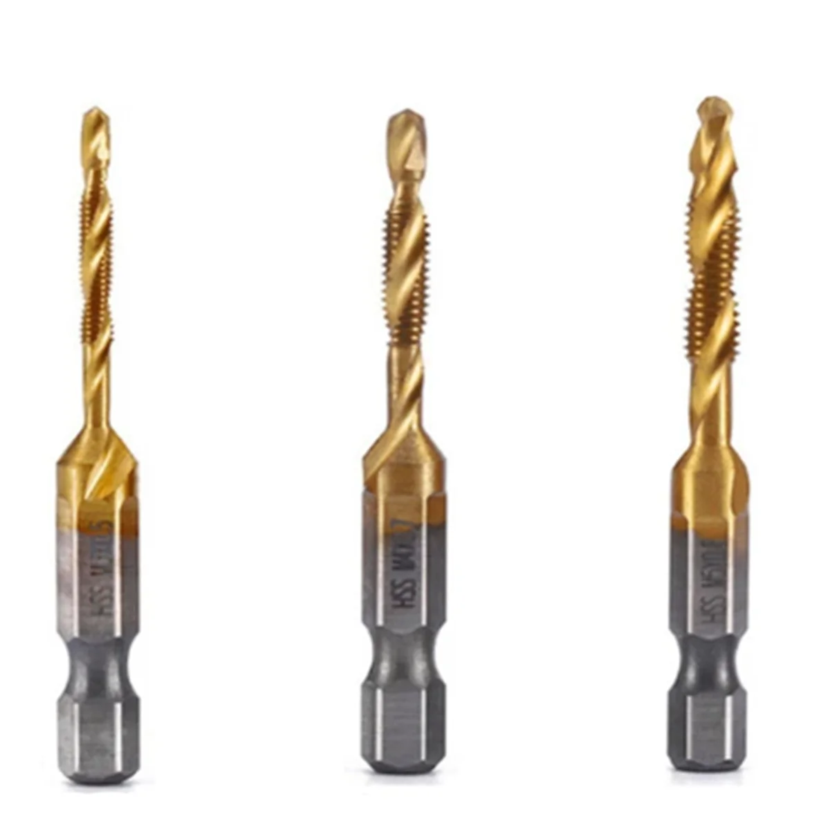 M3+M4+M5 Hex Shank Titanium Plated HSS Screw Thread Metric Tap Drill Bits Screw Machine Compound Tap Open Chamfer Tool