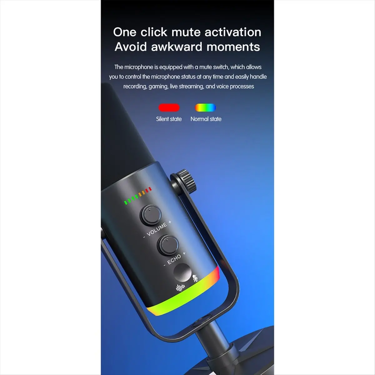 A64K USB Dynamic Microphone RGB Gaming Microphone Computer Condenser MIC for Podcast Gaming Live Streaming Black