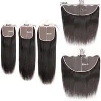 Cabello humano liso con cierre de encaje transparente, línea de cabello Natural prearrancada, 4x4, 5x5, 6x6, 13x4, 13x6