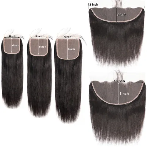 Cabello humano liso con cierre de encaje transparente, línea de cabello Natural prearrancada, 4x4, 5x5, 6x6, 13x4, 13x6