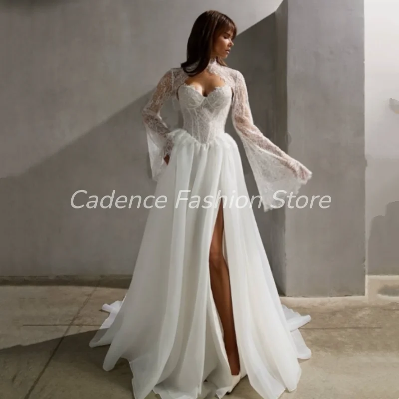 Elegant White Bridal Gown V-neck Beaded Sequin Lace Long-sleeved Bohemian Fitted Romantic Beach Wedding Dress Customized