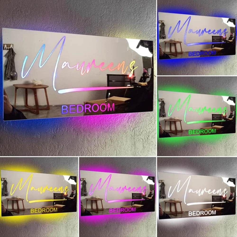 Personalized Name Mirror Light For Bedroom LED Light Up Mirror for Wall Custom Photo Christmas Valentine's Day  Wedding Gifts