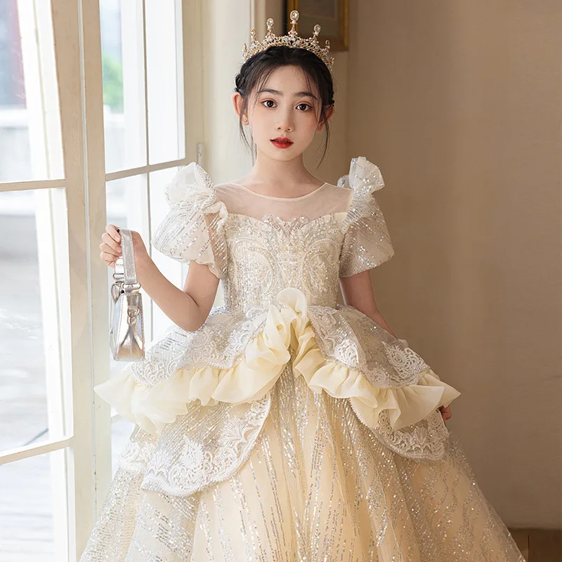 Magnifique robe de soirée princesse pour enfants, design à paillettes, robes à la mode pour filles, mariage, anniversaire, baptême, Pâques, fête de l'Aïd, 2025