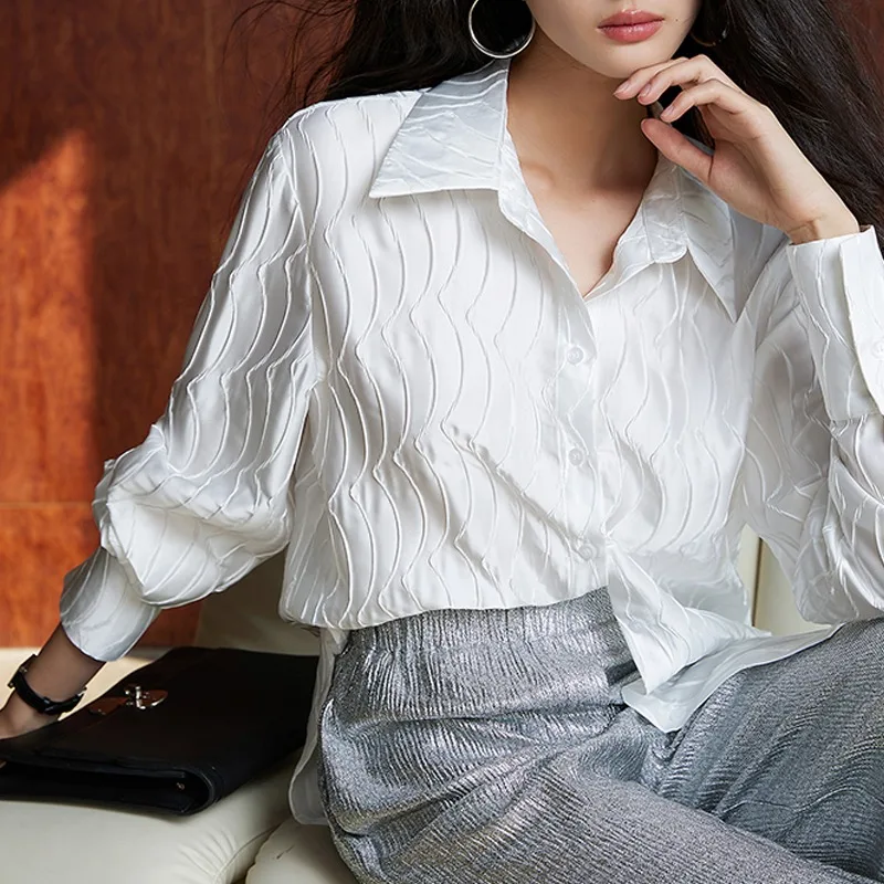 Chemisiers Vintage pour femmes, chemises décontractées rayées, mode ample, vêtements coréens d'été, manches longues, en mousseline de soie, hauts pour femmes