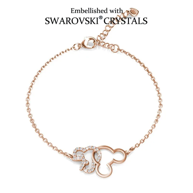 Daisini Cute Mouse Charm bracelet Quality brass with 18K White gold plated Embellished With Premium Swarovski Crystals for women