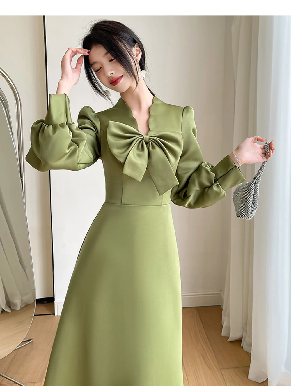 Women's Light Green Bridesmaid Dressed Elegant Autumn Satin Fabric High Quality Wedding Party Guest Vestido Sisters Party Gown