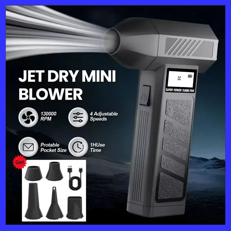 Wireless 990000RPM Hurricane Dust Blower High-Speed Adjustable Turbo Jet Fan Compressed Air Duster for Deep Cleaning