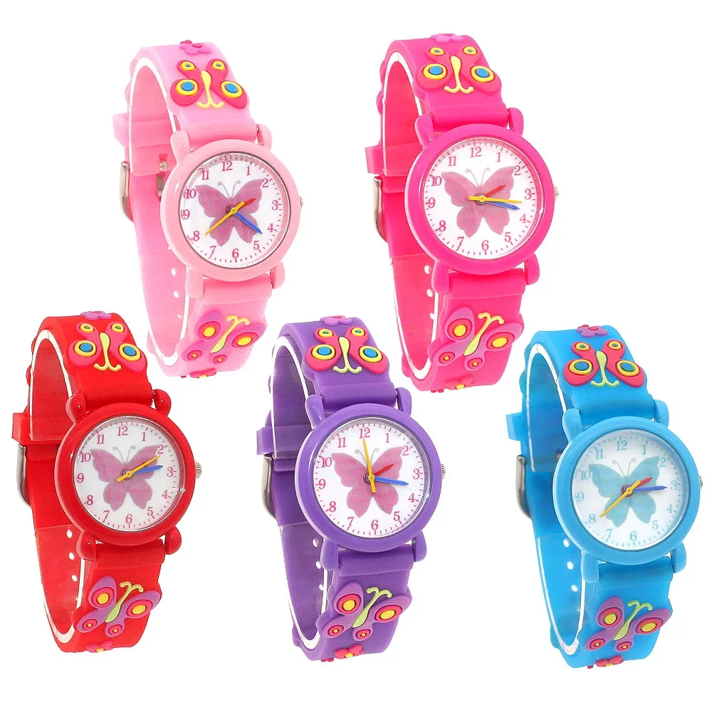 New Fashion Pretty Cute Girls Bambini Orologi 3D Cartoon Farfalla Cinturino in silicone Piccoli bambini Neonati Regali di compleanno Orologio