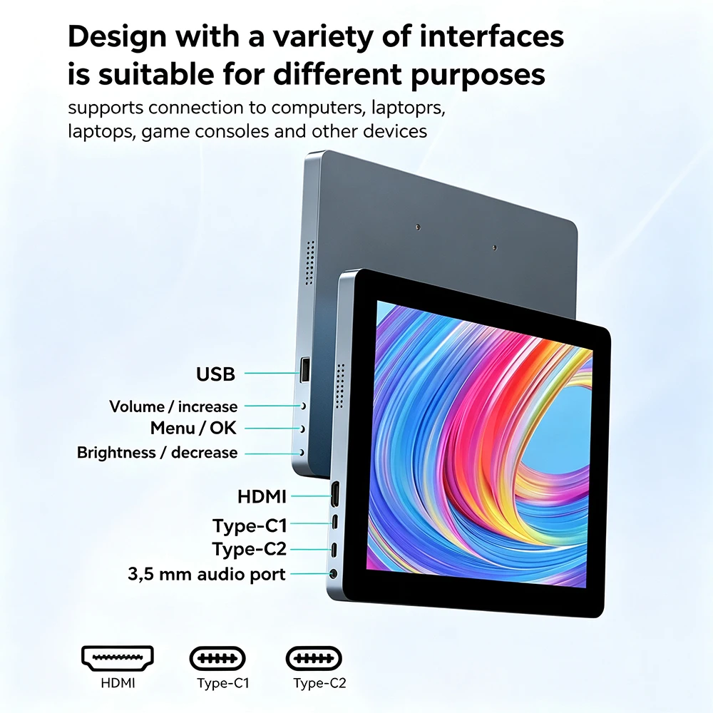 9.7-inch portable monitor with touch 2K IPS Type-C HDMI external second screen, suitable for laptops, mobile phones PS4/5 Xbox