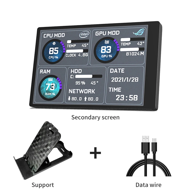 3,5 дюймовый IPS вторичный экран для компьютера, ЦПУ, GPU, ОЗУ, дисплей стандарта USB C, нет HDMI, совместим с AIDA64 для ПК, ноутбука