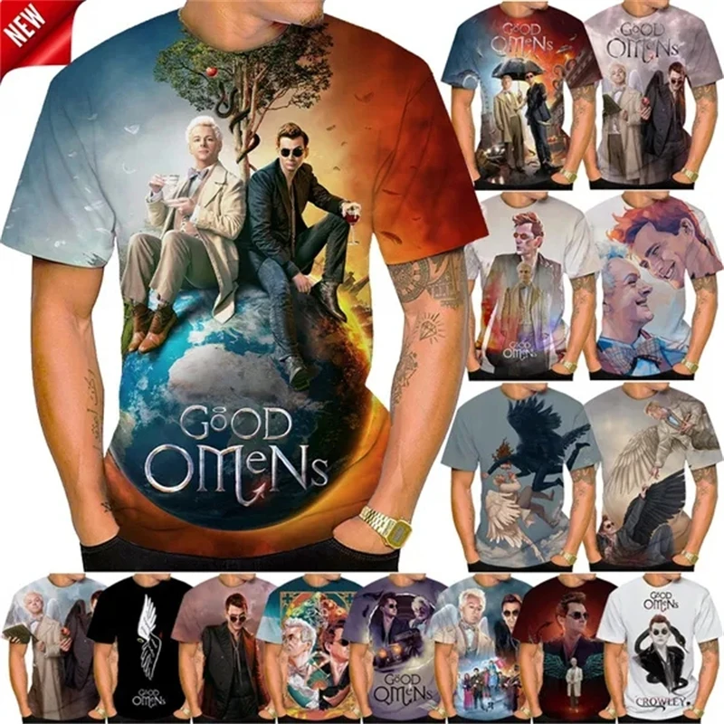 Comedy Movie Good Omens 3D Printed Graphic T Shirt Men Women Casual Short Sleeve T-shirt Tees Streetwear Loose Breathable Top