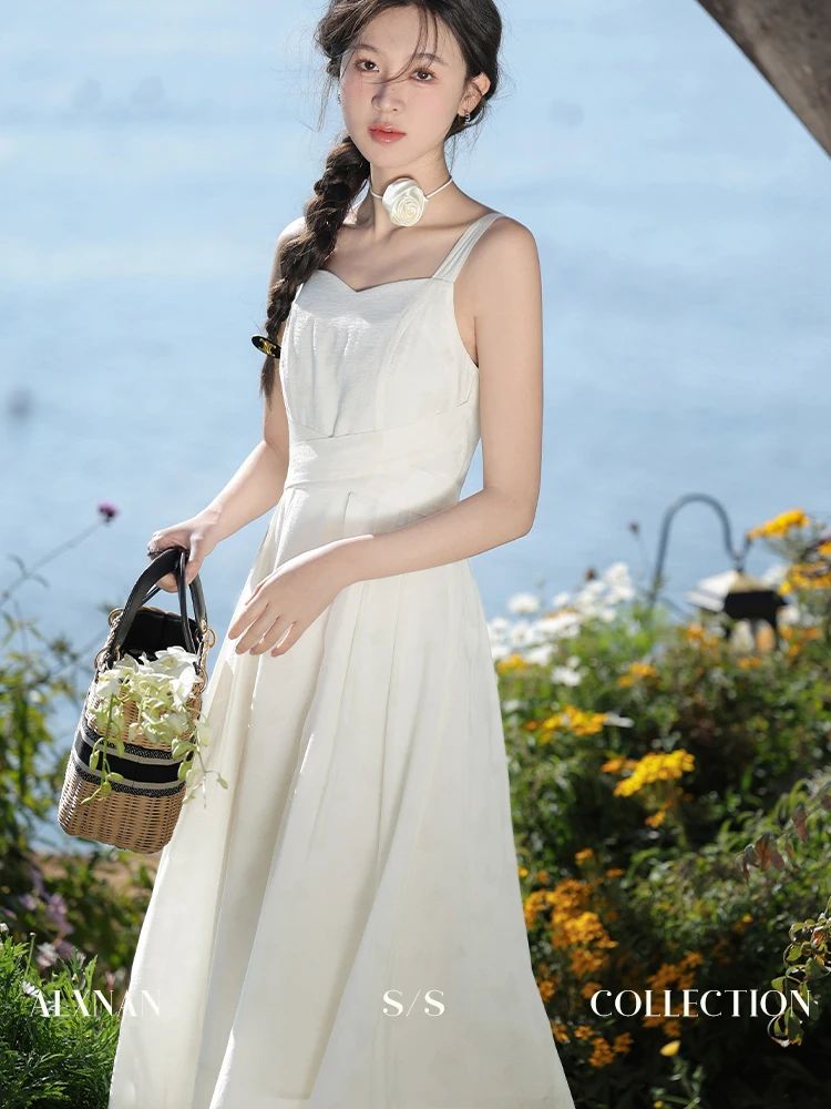 

ALXNAN Women's Sleeveless Dress Long Elegant Holiday Beach Party Dresses 2025 Fashion Casual French Female Clothing L33677