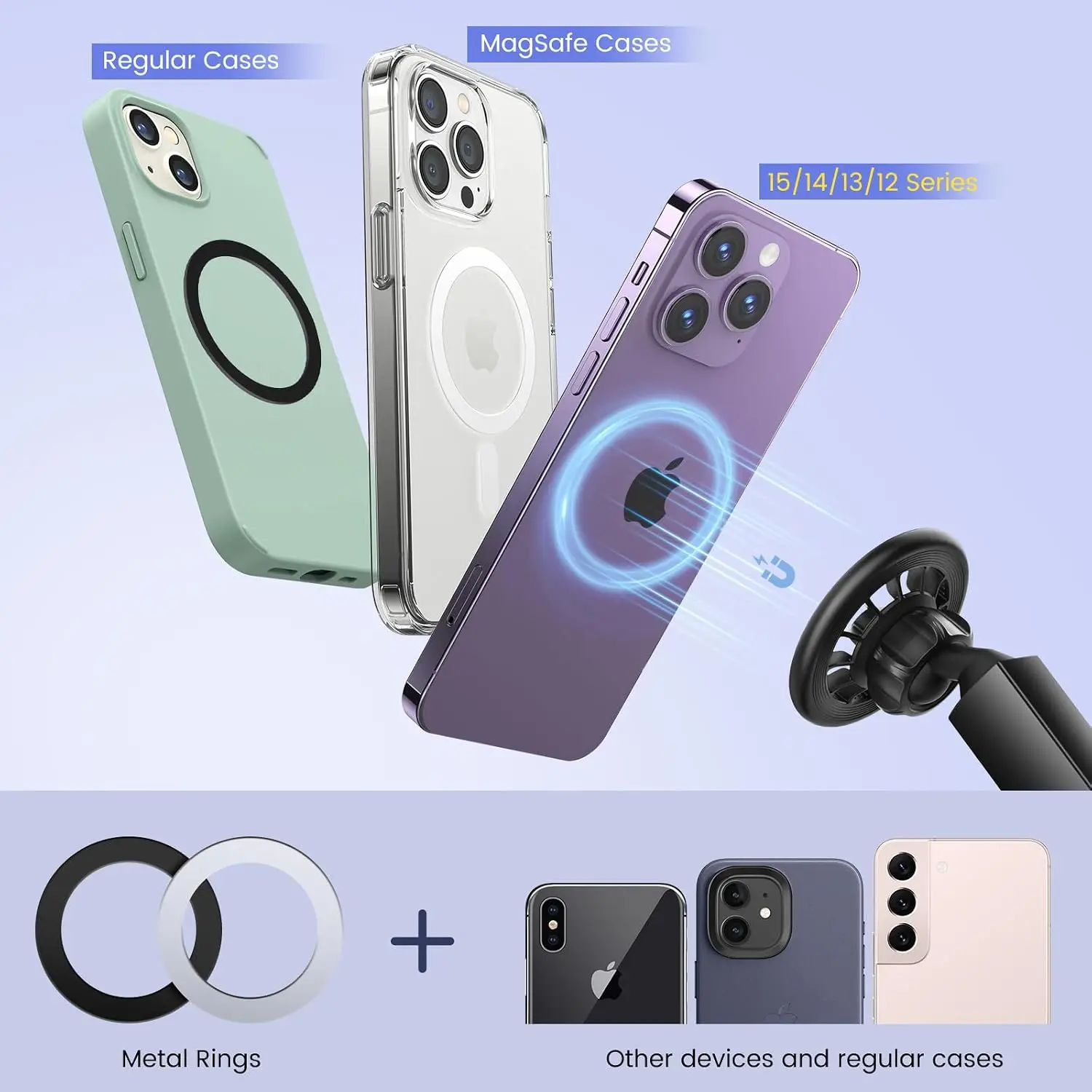 Magnetic Cup Phone Holder for Car Mount Magnetic, Hands Free Magsafe Cell Phone Holder Cupholder Long Arm with 360°Rotation