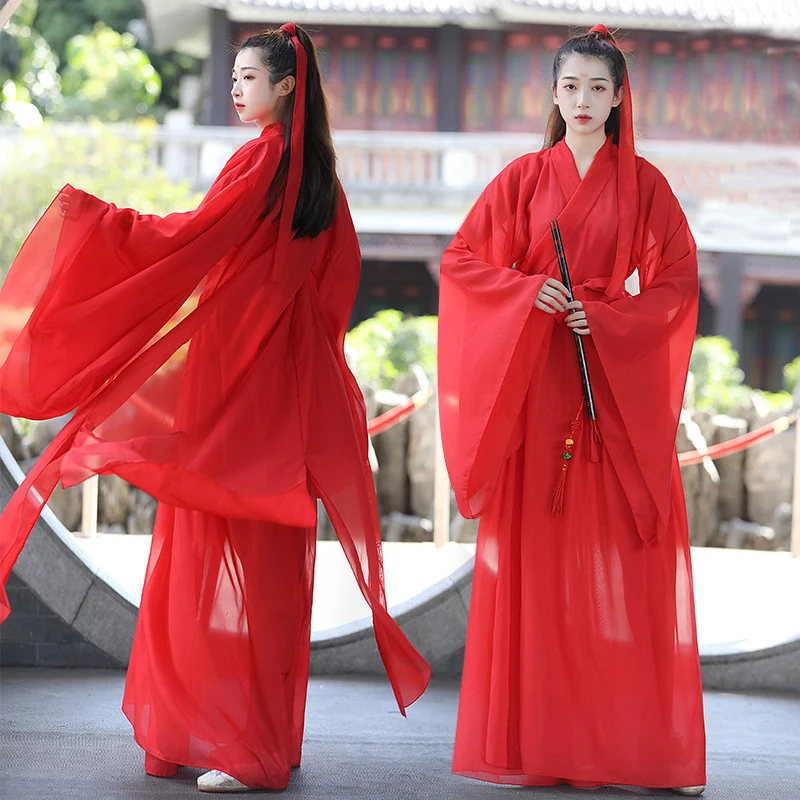 

Traditional Chinese Hanfu Robe Dress Solid Color White Black Red Uniex Men Women Clothing Oriental Fashion Summer Halloween