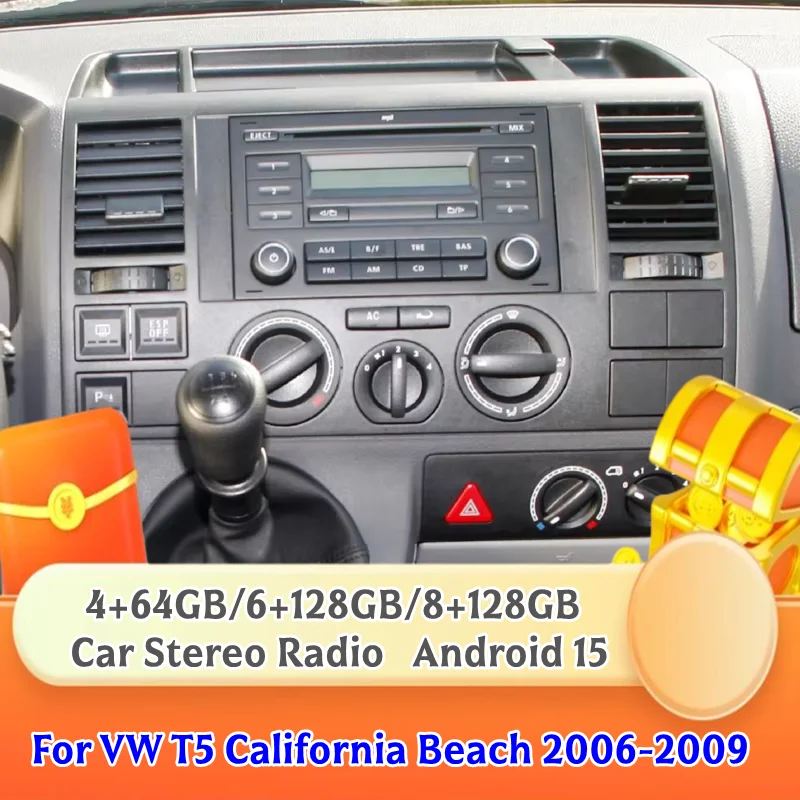 

Car Radio 7'' 4+64GB For VW T5 California Beach 2006-2009 Head Unit Wireless Carplay 2DIN FM GPS Stereo Google Map Rear Camera