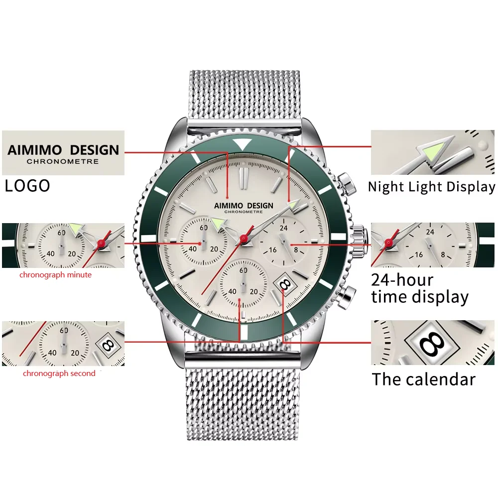 Analog Quartz Chronograph Mens Watches Waterproof Wristwatches for Men Fashion Business Work Casual Sport Designer Dress Watch