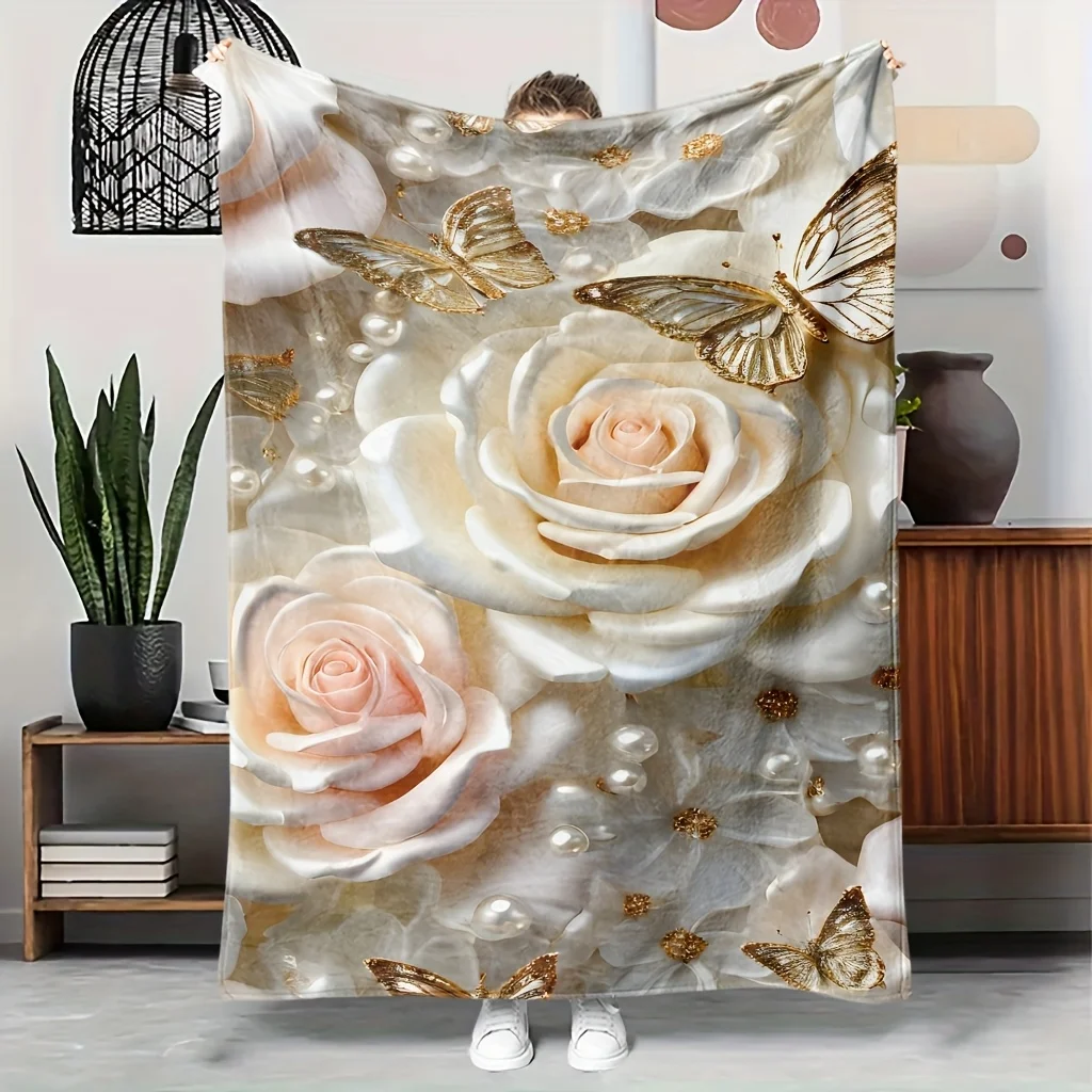 

1 piece floral butterfly pattern blanket, polyester fabric, machine washable, suitable for bedroom living room decoration
