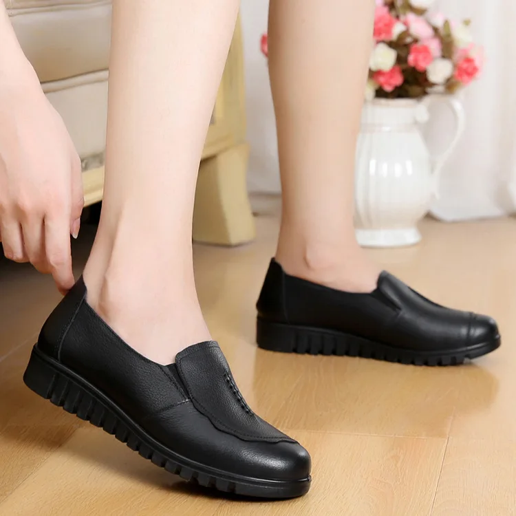 

Black Genuine Leather Loafers For Women With Braided Strap Detail And Round Toe Non Slip Thick Sole Comfortable Casual Office
