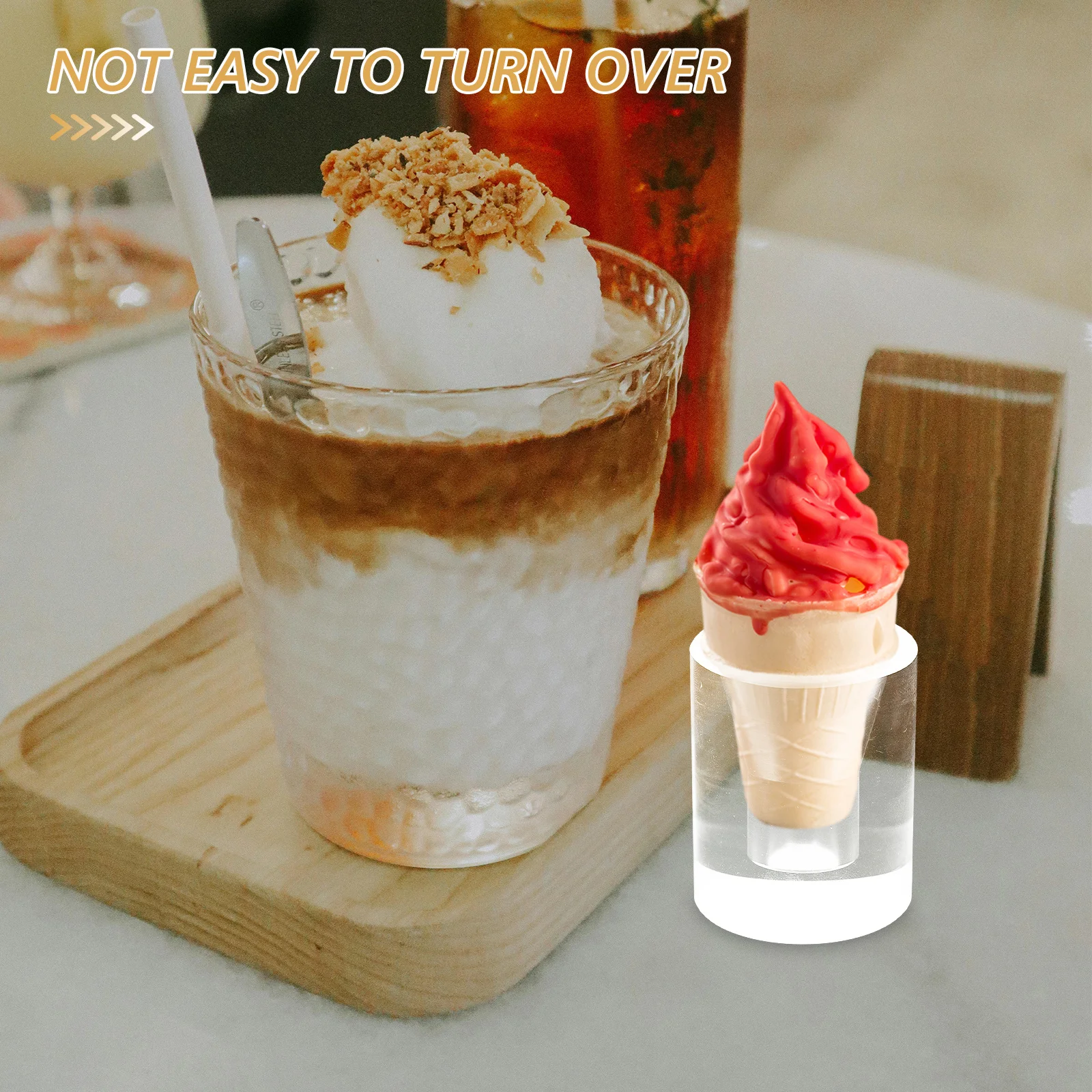 

Single Cone Holder Clear Acrylic Ice Cream Cone Display Stand Sturdy Non Deformable for Restaurant Coffee Shop Store Dessert