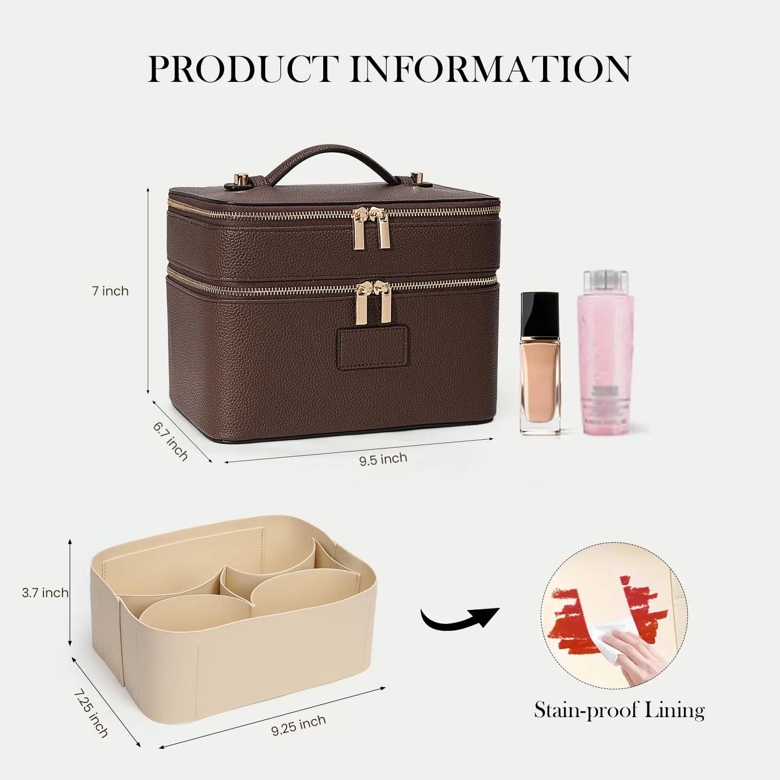 Large Capacity Double-layer Luxury Cosmetic Bag for Travel Top Handle Portable Pu Leather Multi Partition Vanity Case